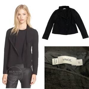 Vince Black Asymmetrical Zip Jacket | Textured Bouclé Cotton, XS